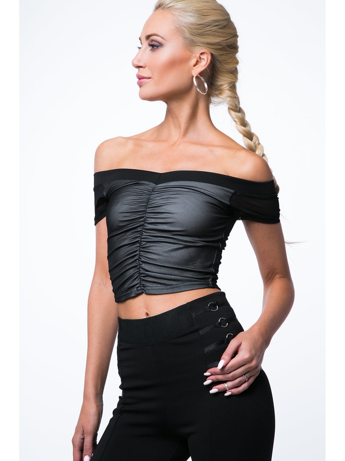 Short top with ruffles, black, Spanish ZZ230 - Online store - Boutique